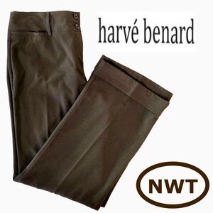 NWT Harvè Benard Brown Flare Cuffed Pants Wide Waistband Flat Front (14)